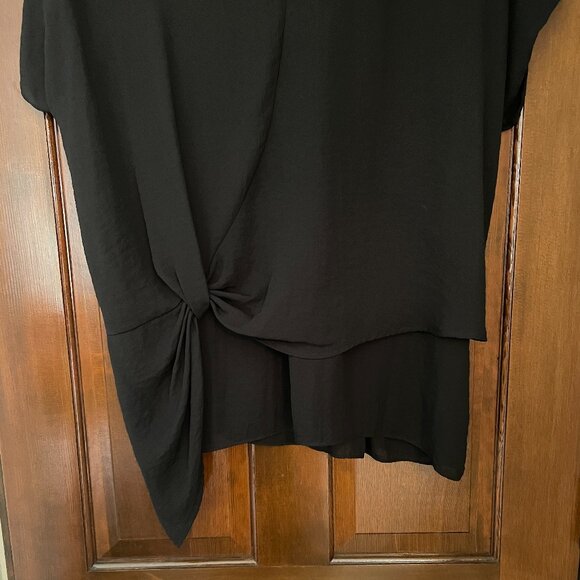 Size XL a.n.a. black short sleeved top with faux wrap front and synched back - Picture 2 of 14